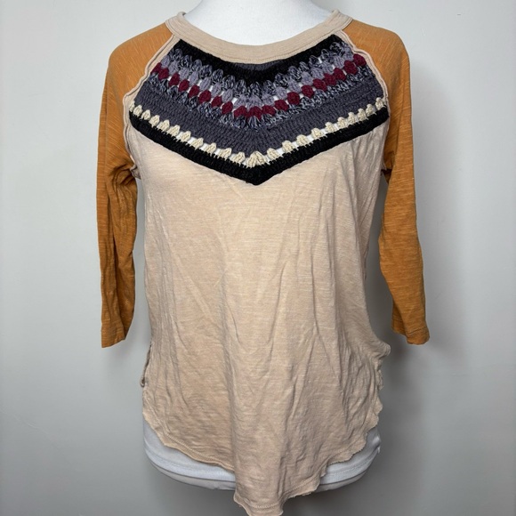 We The Free Tops - Free People We the Free Spring Bound Crochet Yoke Boho Linen Blend Top S Raglan